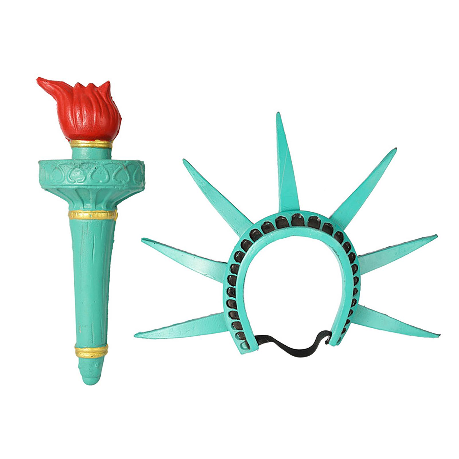 Freiheitsstatue Krone und Fackel Set für Damen Teenager Halloween Kostüme Cosplay Requisiten Patriotische Party Accessoires