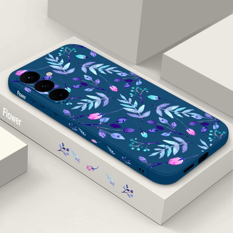 Bunte Blätter bedrucktes Lanyard-Case für Samsung Galaxy S25 Ultra S24 S23 S22 Plus S21 FE A15 A16 A35 A36 A54 A55 A56 5G Stoßfestes TPU Silikon Case Samsung Galaxy S21 FE blau