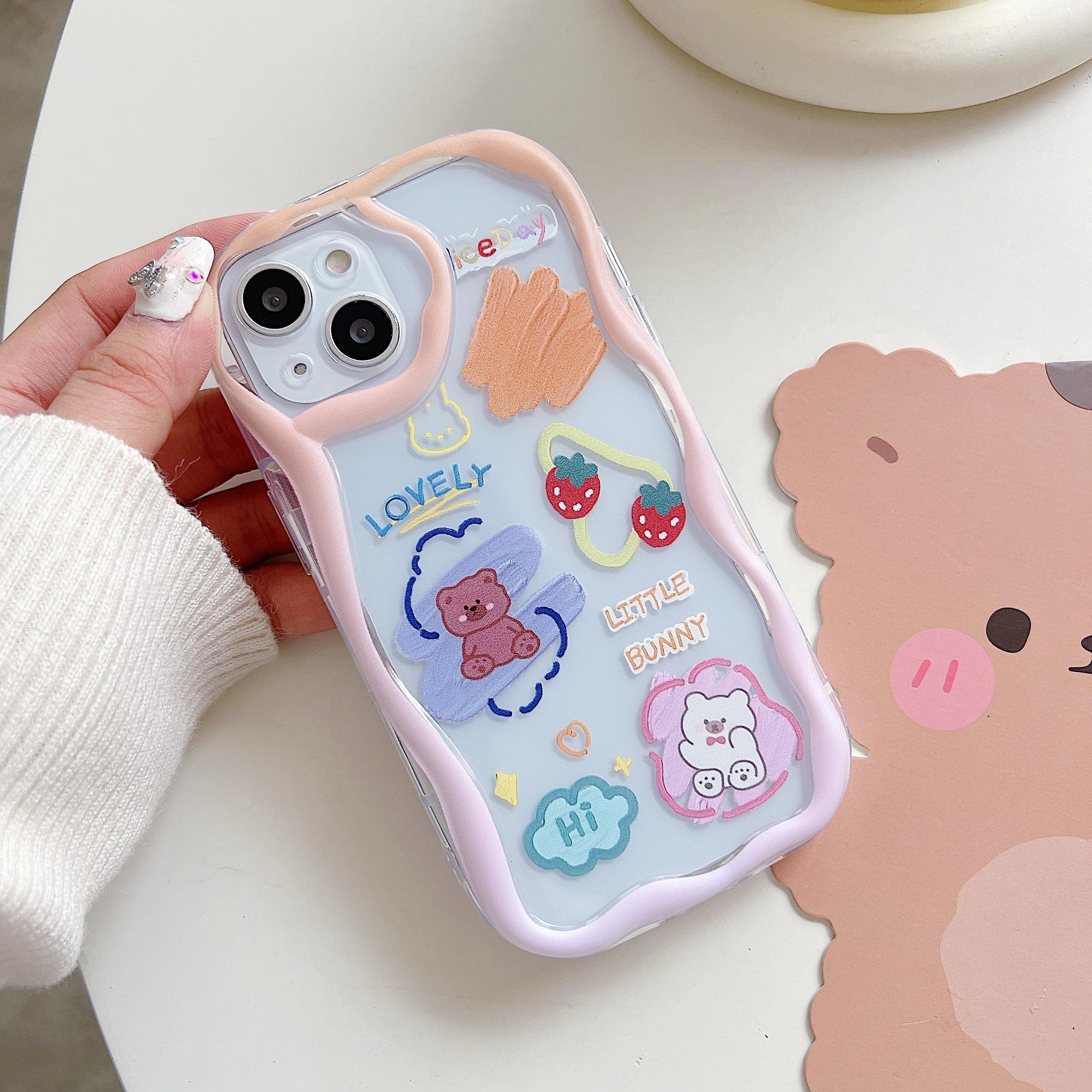 Niedliche Silikonhülle für Redmi Note 12 11 Samsung A54 A14 iPhone 11 13 Oppo Reno 8T Infinix Note 30 Pro Funda Painted Cartoon Bear Cover Soft TPU Bumper Xiaomi Redmi Note 9/Redmi 10X (4G)