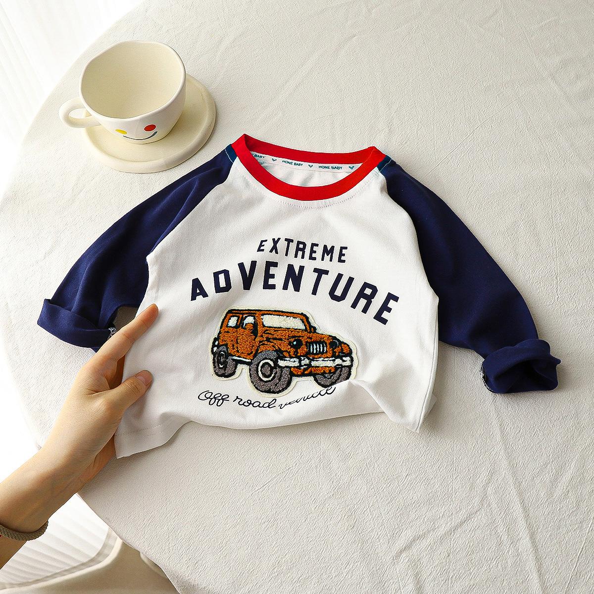 Patchwork-Oberteil für Frühling und Herbst für Kinderbekleidung Jungen-T-Shirt Langarm Unterhemd für Kinder 160