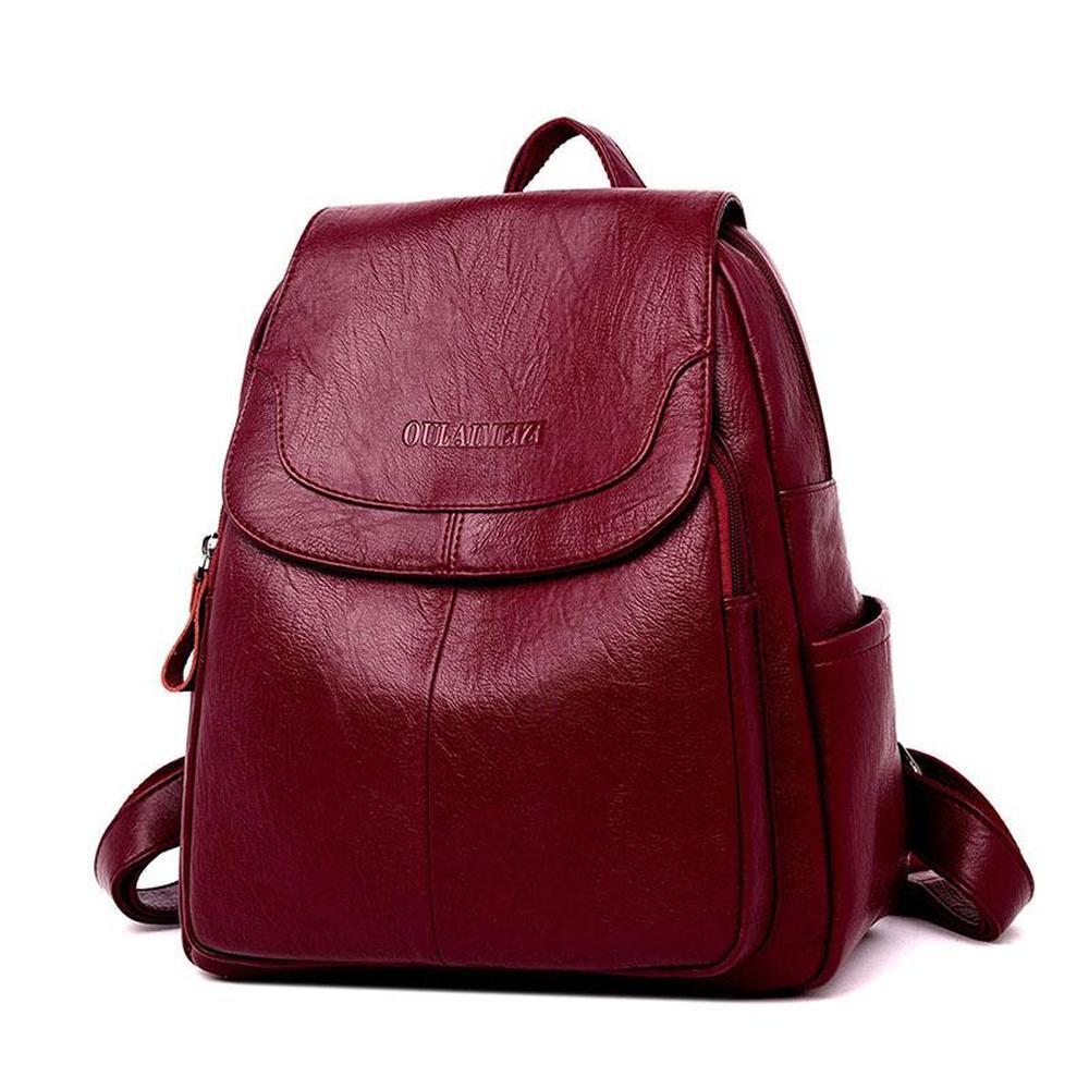Frauen Tasche Rucksack Wilden Leder Schaffell Damen Rucksack Mode Mittelschule Weibliche Rucksack Tasche rot
