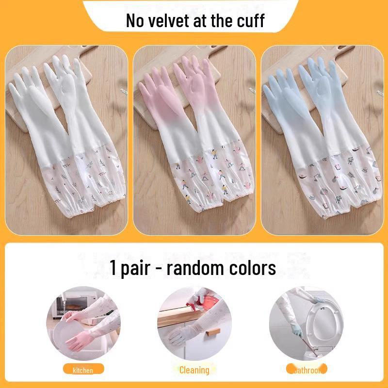 Wasserdichte Winter-Spülhandschuhe für Damen: Strapazierfähiger, samtgefütterter Gummi für Küche, Wäsche und Hausarbeit Long style without fleece at the cuff, 1 pair, M
