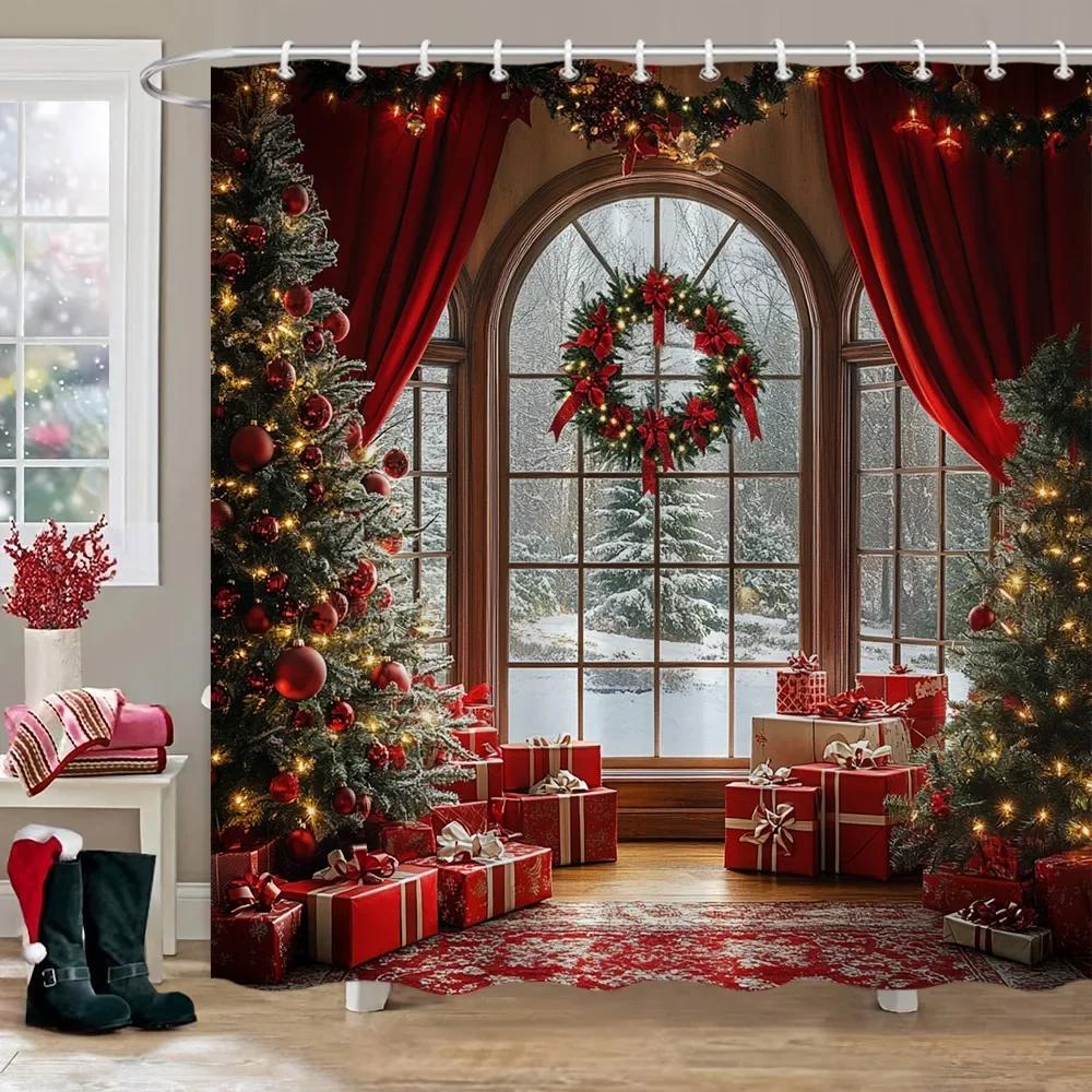 Weihnachtsgeschenke Duschvorhang Weihnachtsbaum Winterwald Zeder Naturlandschaft Home Wandbehang Stoff Badezimmer Vorhänge Dekor 120x180cm