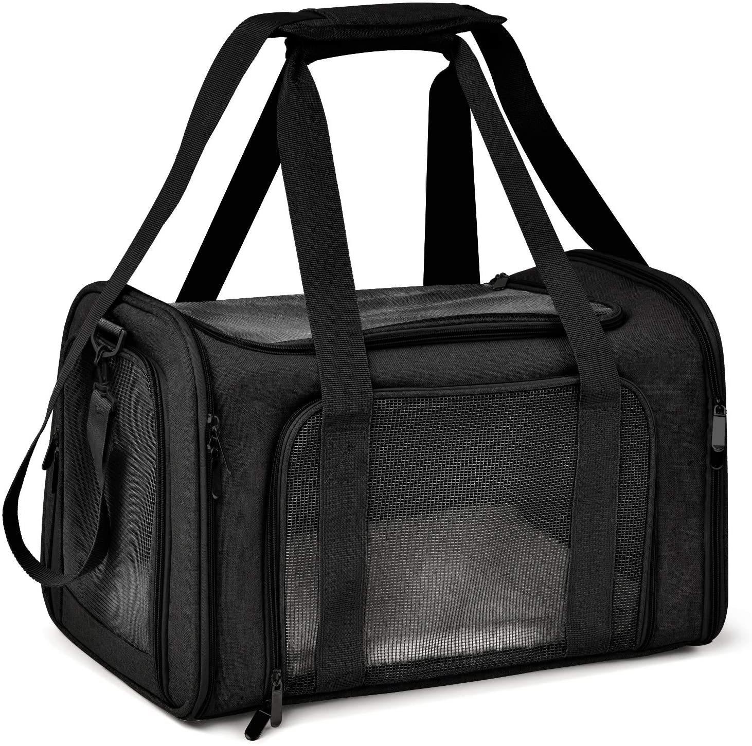Tragbare Netz-Umhängetasche Für Haustiere Katzentragetaschen Ausgehend Reise Haustiere Handtasche Transporttasche Atmungsaktiv black