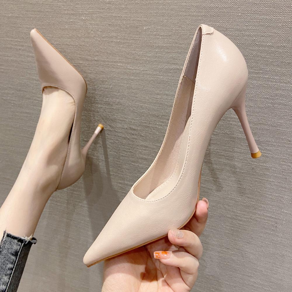 Neue spitze Einzelschuhe mit schmalem Absatz für Damen im französischen Feenstil, High Heels für professionelle Pendler, High Heels für Damen 40 rosa