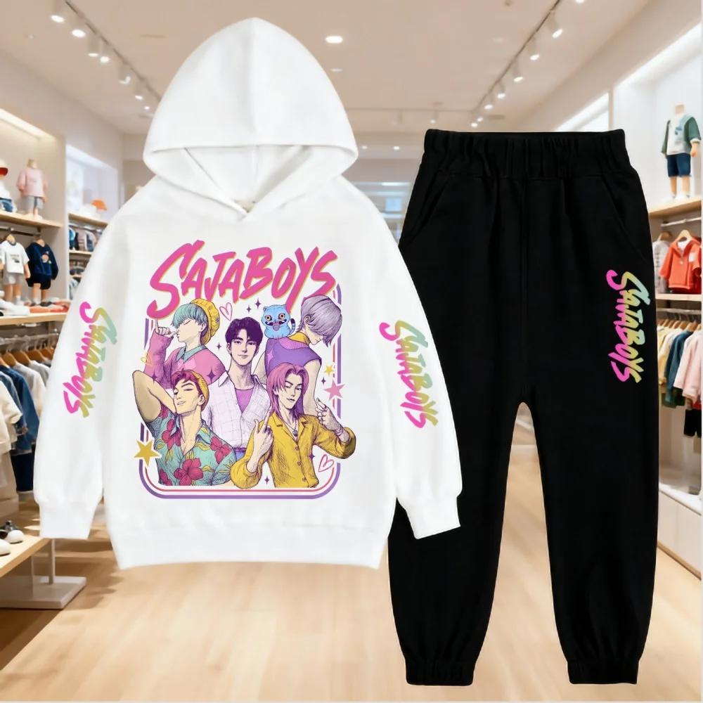 KPop Dämonenjäger 2D Druck Kleidung Kinder Hoodie 2-teiliges Set Hosenanzug Kinder Jungen Trainingsanzug Mädchen Kleidung Sport Trainingsanzüge 130