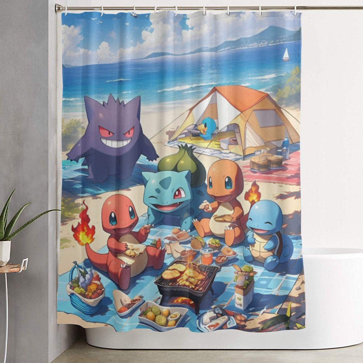 Figuren Cartoon Schiggy Duschvorhang Für Badezimmer Dekoration Leichte Duschvorhang Sets 60X72 Zoll Mit Haken 60x72inch 152x183cm gray