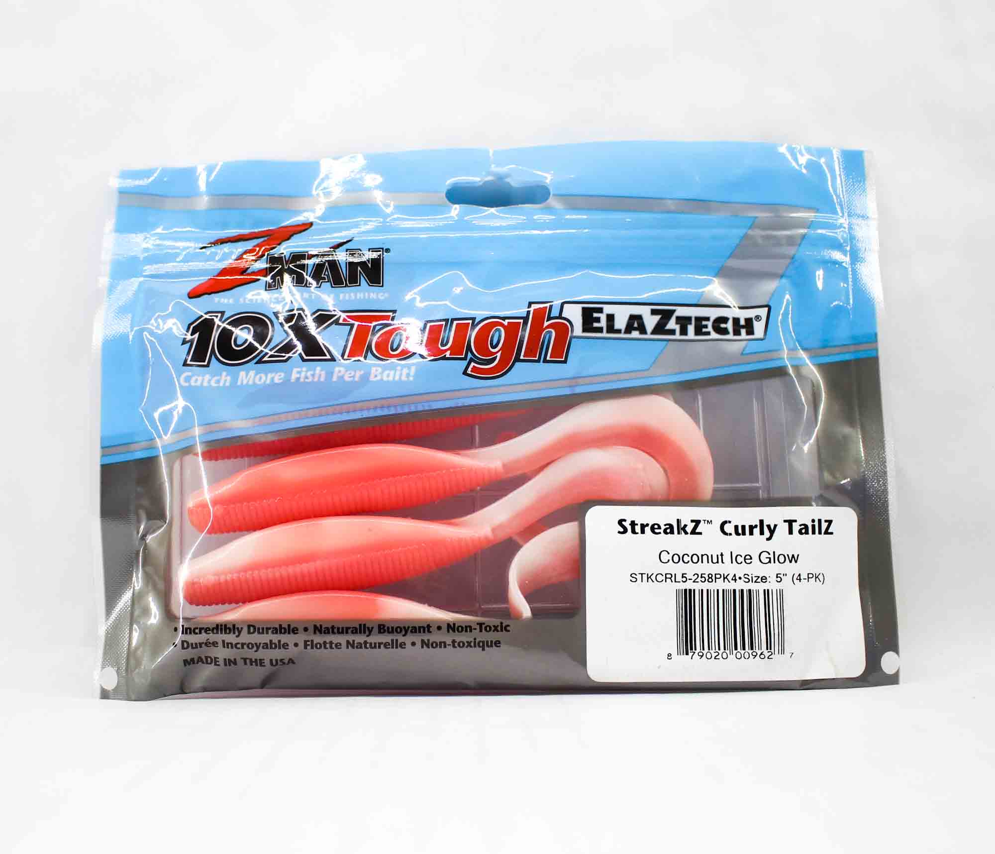 Zman Soft Lure StreakZ Curly TailZ 5 Zoll 4/Pack Coconut Ice Glow (9627)