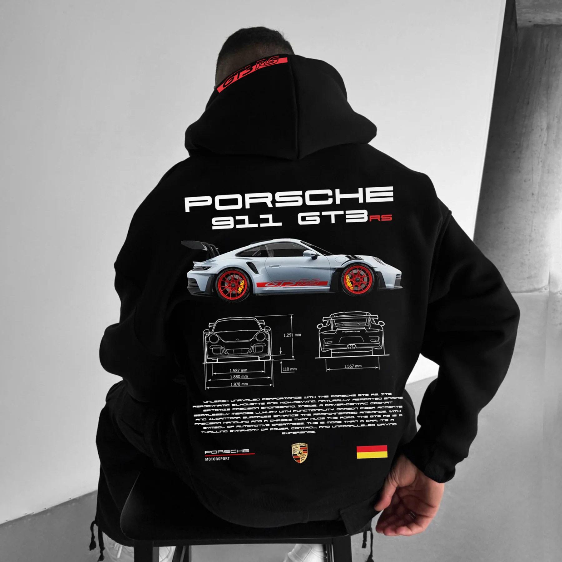 Porsche Gt3 Rs Druck Kapuzenpullover Herren Damen Übergroß Y2k Lässig Locker Sweatshirt Fleece Warm Weich Trainingsanzug Damen Herren Kleidung XXL gold