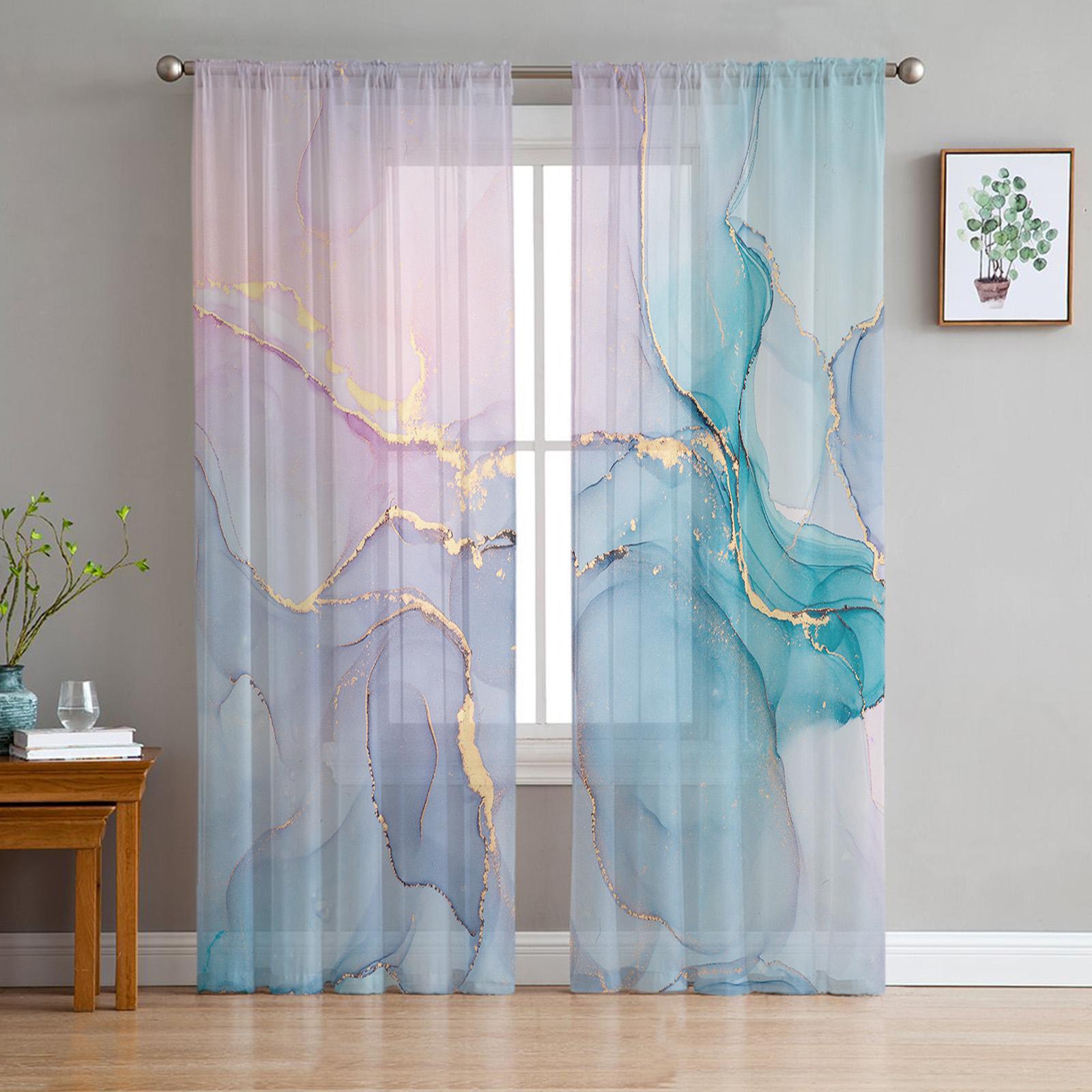 Jugendzimmer Gardinen Marmor Türkis Rosa Küche Arbeitszimmer Gardinen Wohnzimmer Urlaubsdeko Tüllvorhänge 135W x 213H(cm) x2