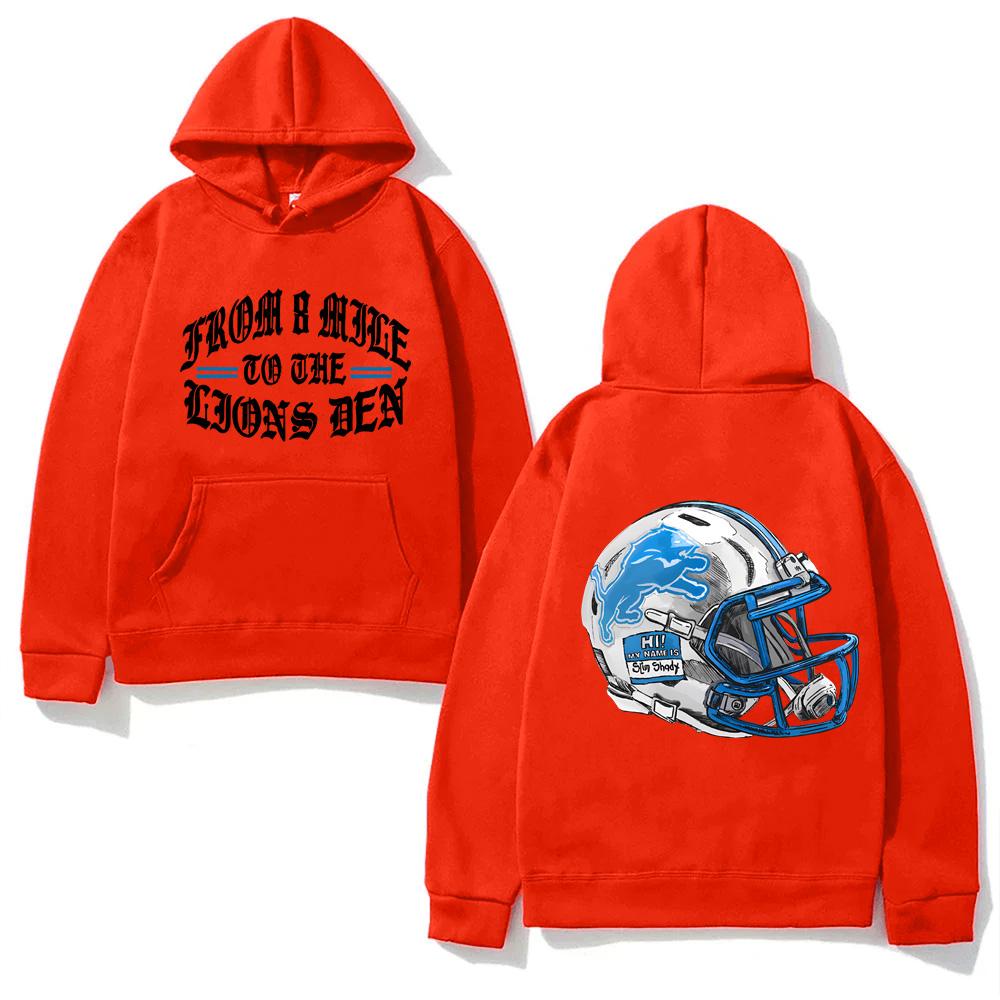 EMINEM X DETROIT LIONS HELM HOODIE Eminem Hochwertiges Fleece Sweatshirt Langarm Gothic Kleidung XL orange