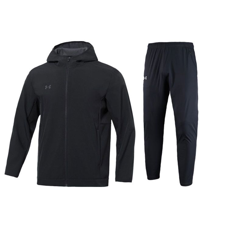 Under Armour Jacke mit Farbverlaufs-Reflexlogo Buchstabenprint Webstoff Sporthose Lässiger Sportanzug Herrenanzug Schwarz 22600401-001+22500706-001 L