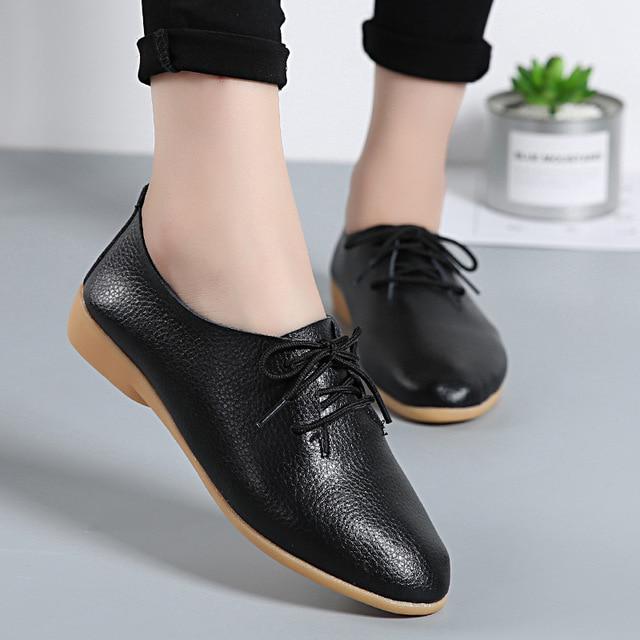 Echtes Leder Sommer Faulenzer Frauen Casual Schuhe Mokassins Weiche Spitz Damen Schuhe Frauen Wohnungen Schuhe Weibliche 43 schwarz