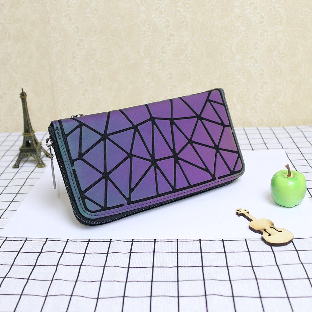 Geometrische leuchtende Damen-Geldbörse, Clutch, berühmte Marken, weibliche lange Geldbörse, Reißverschluss, leuchtende Geldbörse