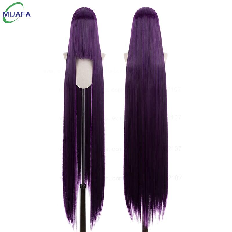 700g Hohe Qualität 59 150cm Lang Gerade Cosplay Perücke Mit Pony Blond Braun Rot Grün Blau Hitzebeständige Haarfarben Anime Perücken black