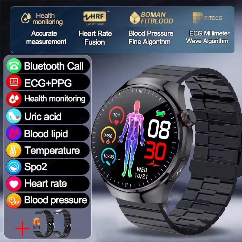2026 Neue klinische Smartwatch mit EKG+PPG und Körper-Mikroüberwachung, Mikro-Untersuchung, Herzfrequenz, Smartwatch für Android & iOS, Damen steel schwarz