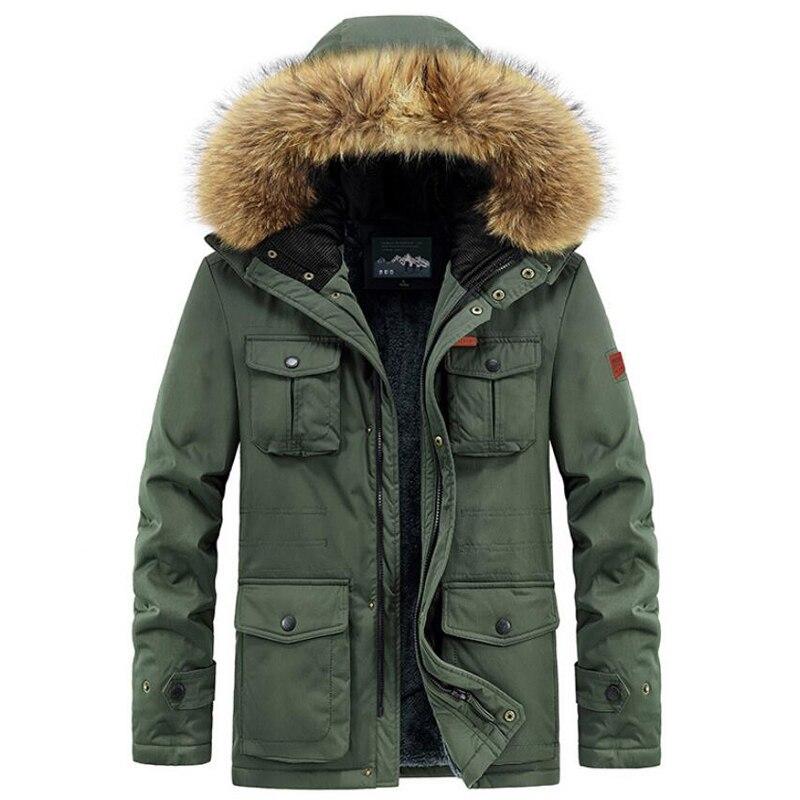 Plus Größe 8xl Winter Jacke Männer Warme Dicke Fleece Parkas Windjacke Militär Mit Kapuze Pelz Kragen Mantel Männer Kleidung 6XL armee grüne