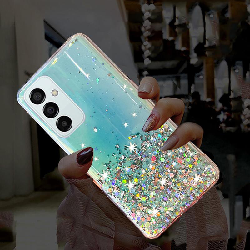 Für Samsung A04S Hülle Luxus Farbverlauf Glitzer Bling Handyhüllen für Samsung Galaxy A04S A04 S A04s Glänzende Sterne Pailletten Klare transparente Abdeckung Samsung Galaxy A04S grün