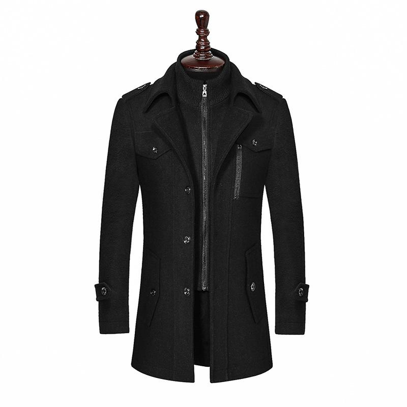 Trenchcoat für Herren, Wollmantel für Herren, Jacken für Herren, modische Jacke und Mantel, Herrenmantel, Doppelkragenmantel, kältebeständige Jacke XL schwarz