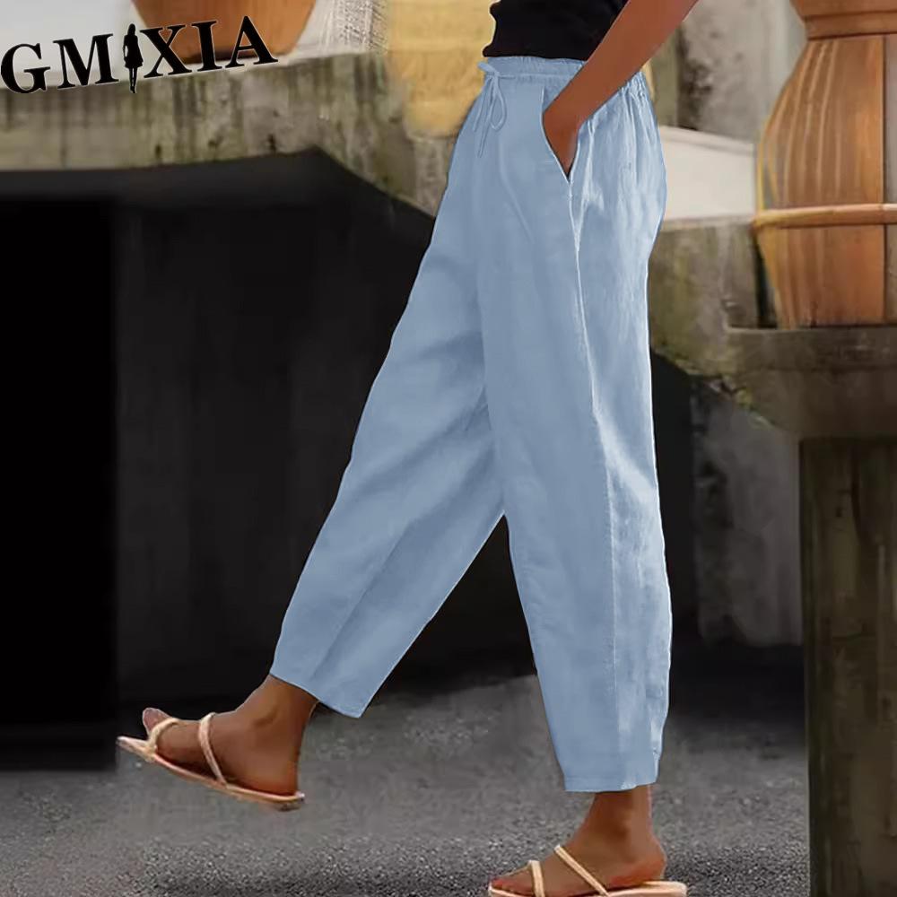 GMXIA Damenmode Lässige Einfarbig Bedruckte Hosen & Caprihosen XXL himmelblaue