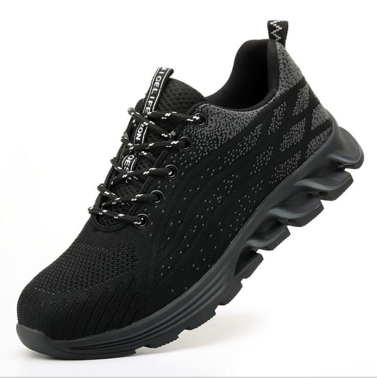 Neue Männer Sicherheitsschuhe Leichte Stahlkappe Anti-Smashing Arbeitsschuhe Schuhe Atmungsaktives Mesh Turnschuhe Industriestiefel H537 47 schwarz