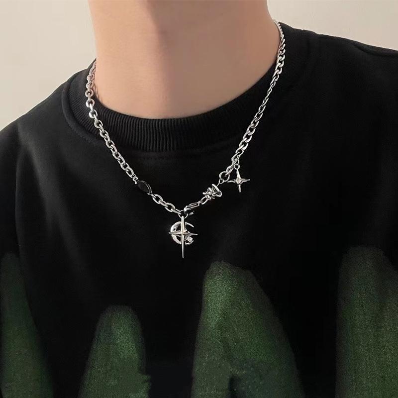 Halskette Stern Mond Anhänger Halskette Herren Punk Schwarz Zirkon Halskette Herren Halskette Schmuck Geschenk