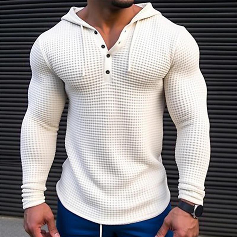 Herren Waffel Top Geknöpft Hoodie T-shirt Urlaub Langarm Casual Fashion Shirts Herren Hoodies & Sweatshirts Herren S weiß