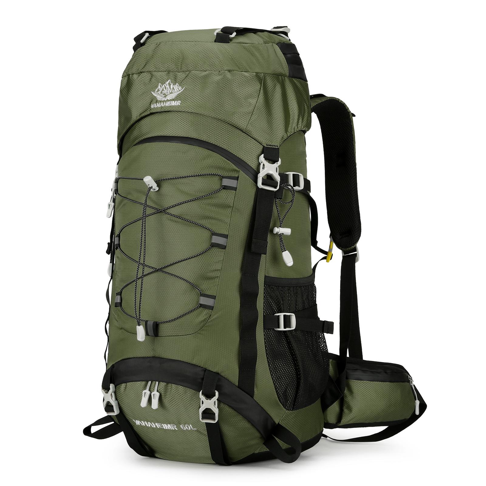 60L großer Camping-Rucksack, wasserdichter Rucksack-Bergsteiger-Rucksack für Wanderreisen dunkelgrüne