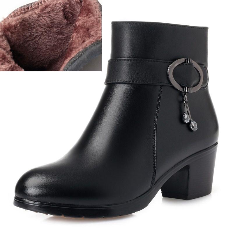 Echtes Leder Damen kurze Winterstiefel Damen Marton Stiefel Wollfutter Damen Schneestiefel 43 schwarz