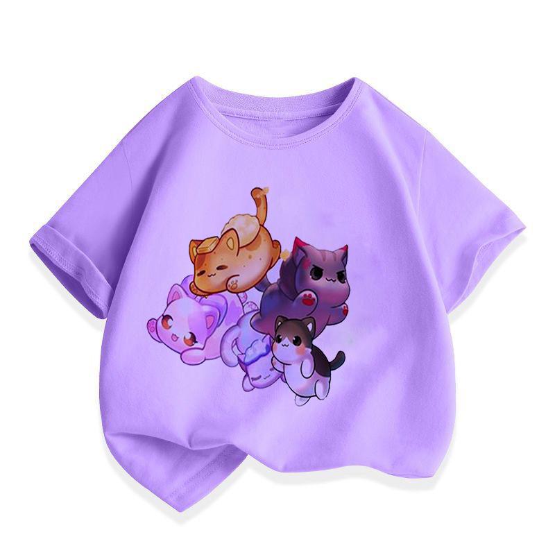 Aphmau T-Shirt Kawaii Aphmau T-Shirts Drucken Prinzessin Kinderkleidung Cartoon Anime Jungen Mädchen Shirt Katze Drucken Sommer Tops 13T+(170cm)