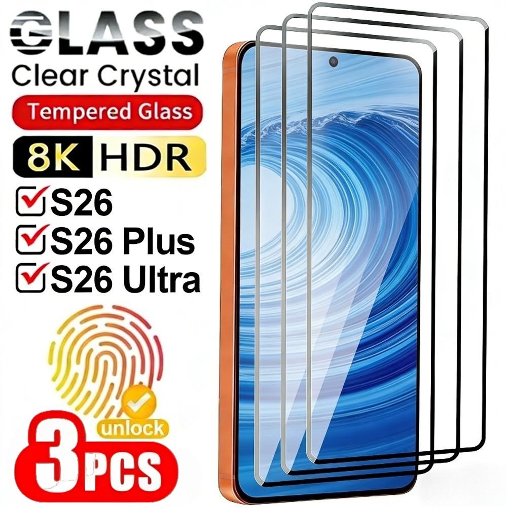 3 Stück Ultra Clear Gehärtetes Glas für Samsung Galaxy S26 S25 S24 S23 Ultra S22 S21 Plus S25 S26 Edge Kratzfestes Displayschutzfolie Tempered glass&Galaxy S24 Ultra weiß