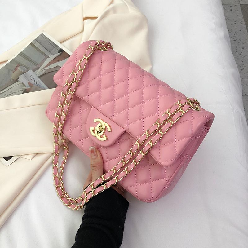 Tasche Damen neue Mode Damen Tasche Diamant-Ketten-Tasche vielseitige Damen Schulter-Umhängetasche rosa