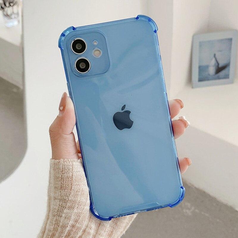 Stoßfeste transparente TPU-Abdeckung für iPhone 15 14 13 Pro Max 12 Mini Handyhülle für iPhone 11 Pro Max Xs XR X 7 8 Plus 6 6s Soft Cover iPhone 11 blau