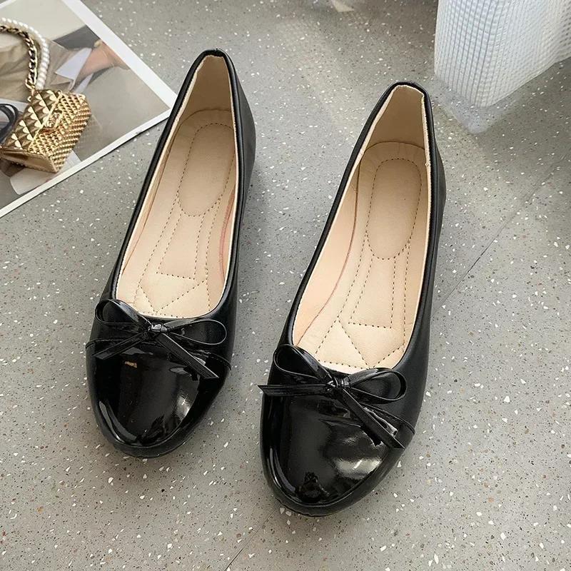 Heißer Verkauf Damen Schuhe Slipper Damen Ballerinas Prägnante Freizeitballerinas Damen Schleife Mischfarben Runde Zehenpartie Übergröße Schuhe Damen 43 schwarz