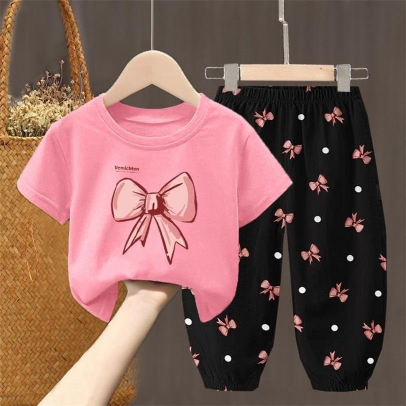 2 Teile/satz Sommer Sets Kinder Kleidung der Mädchen Kinder Kleinkind Kleidung Niedlich Mode T-shirt Top + Hosen Baby Mädchen Kleidung 90 rosa