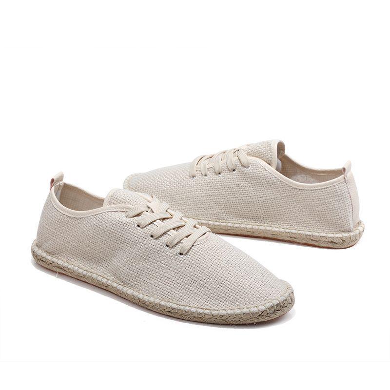 Herrenschuhe Atmungsaktive Fischerschuhe Stroh Flache Leinen Canvas Schuhe Herren Atmungsaktive Casual Kleine Weiße Schuhe 43 beige