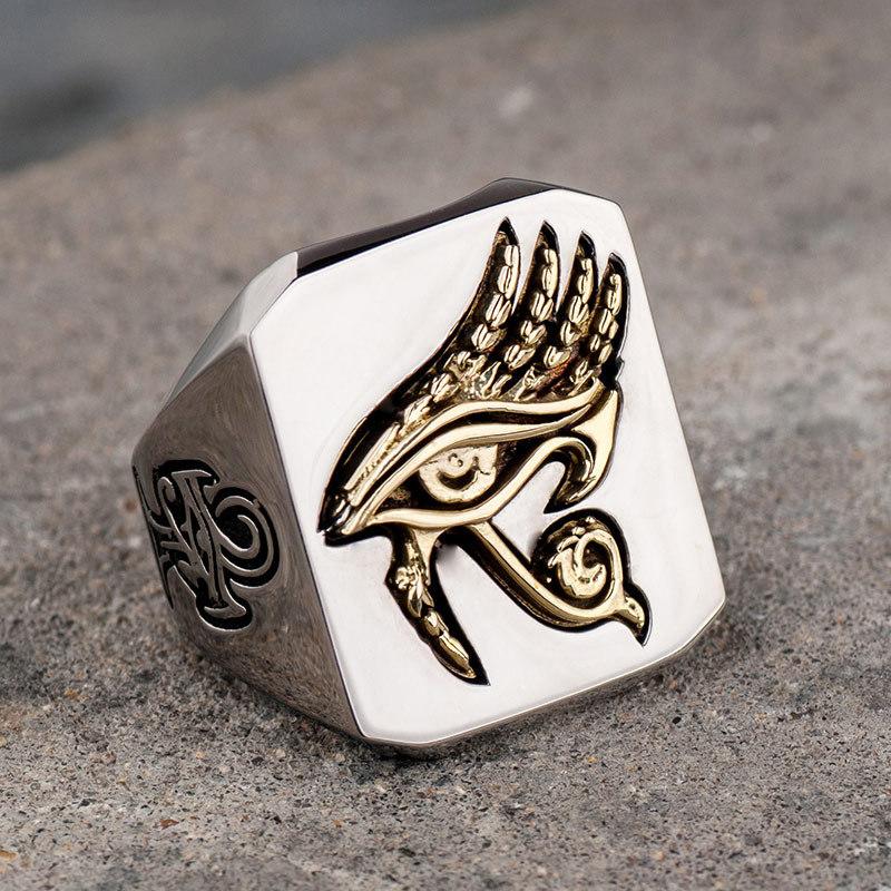 Neuer Herrenmode Personalisierter Goldener Horusauge Ring No. 14 gray