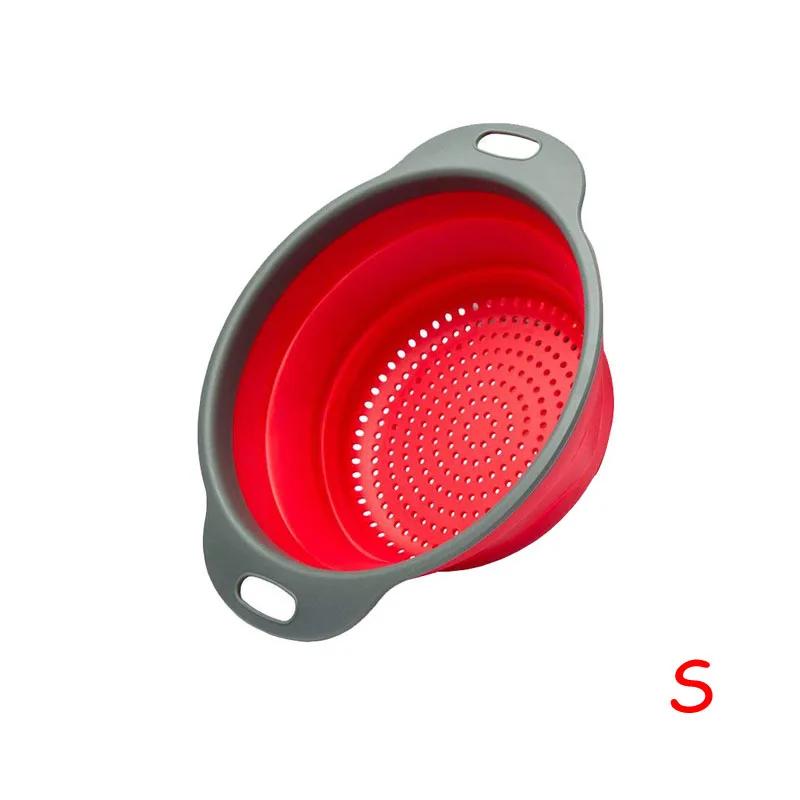 Rundes Klappsieb für Gemüse und Obst, Abflusskorb, Küchenhelfer, Wasserfilternetz, Silikonsieb, Sieb, Werkzeuge red