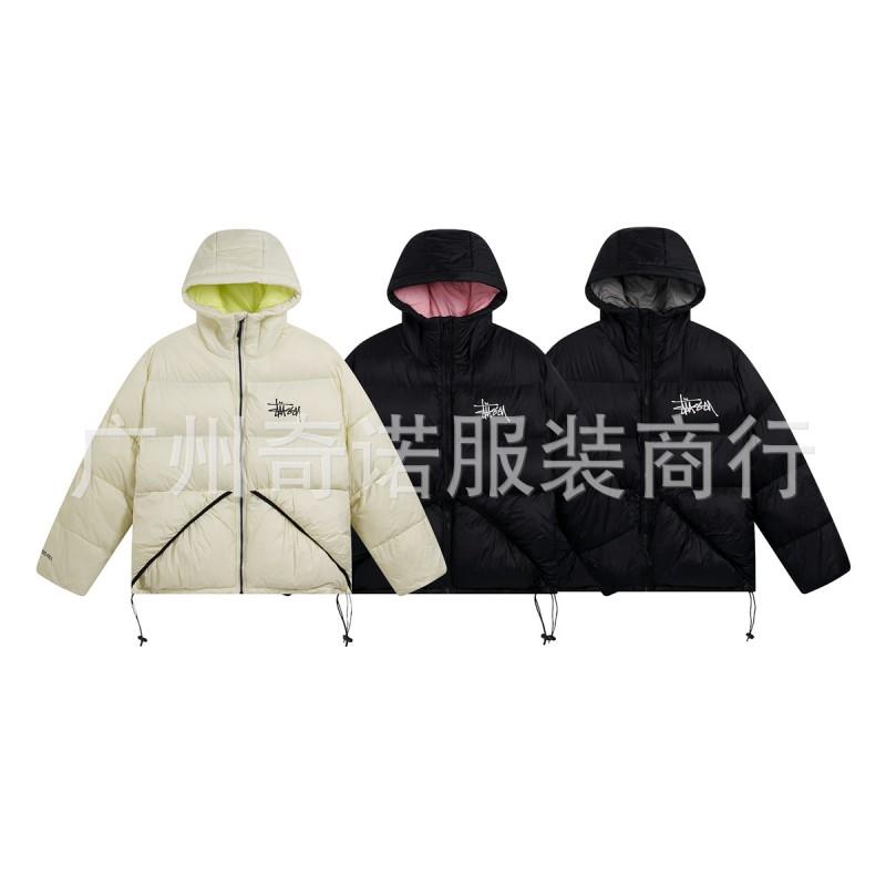 Unisex Kapuzen-Pufferjacke Baumwollfüllung Warmer Wintermantel Lockere Passform Reißverschluss vorne Bestickt Einfarbige Large apricot