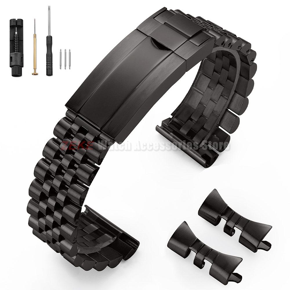 Luxuriöses massives Edelstahl-Uhrenarmband für Rolex DAYTONA GMT SUBMARINER Yacht-Master für Jubilee gebogenes Armband 20mm 22mm 21m 20mm schwarz