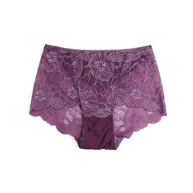 Damen Sexy Spitze Slips Blumen Stickerei Unterwäsche Mittelhoch Taille Po Lift Nahtlose Slips Übergröße Elastizität Slip M lavendel