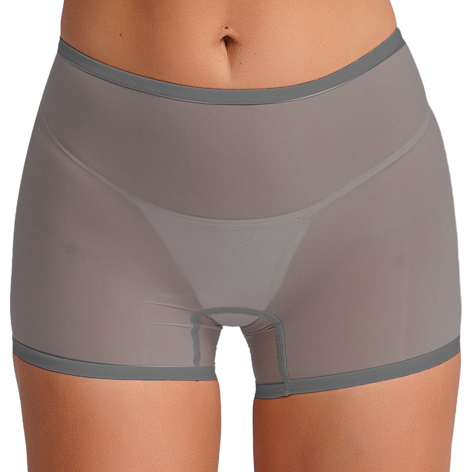 Damen Sheer Boyshort Unterwäsche Glänzend Dehnbar Hüfttiefes Design Bequeme Lingerie Slips Alltagskleidung One Size grau