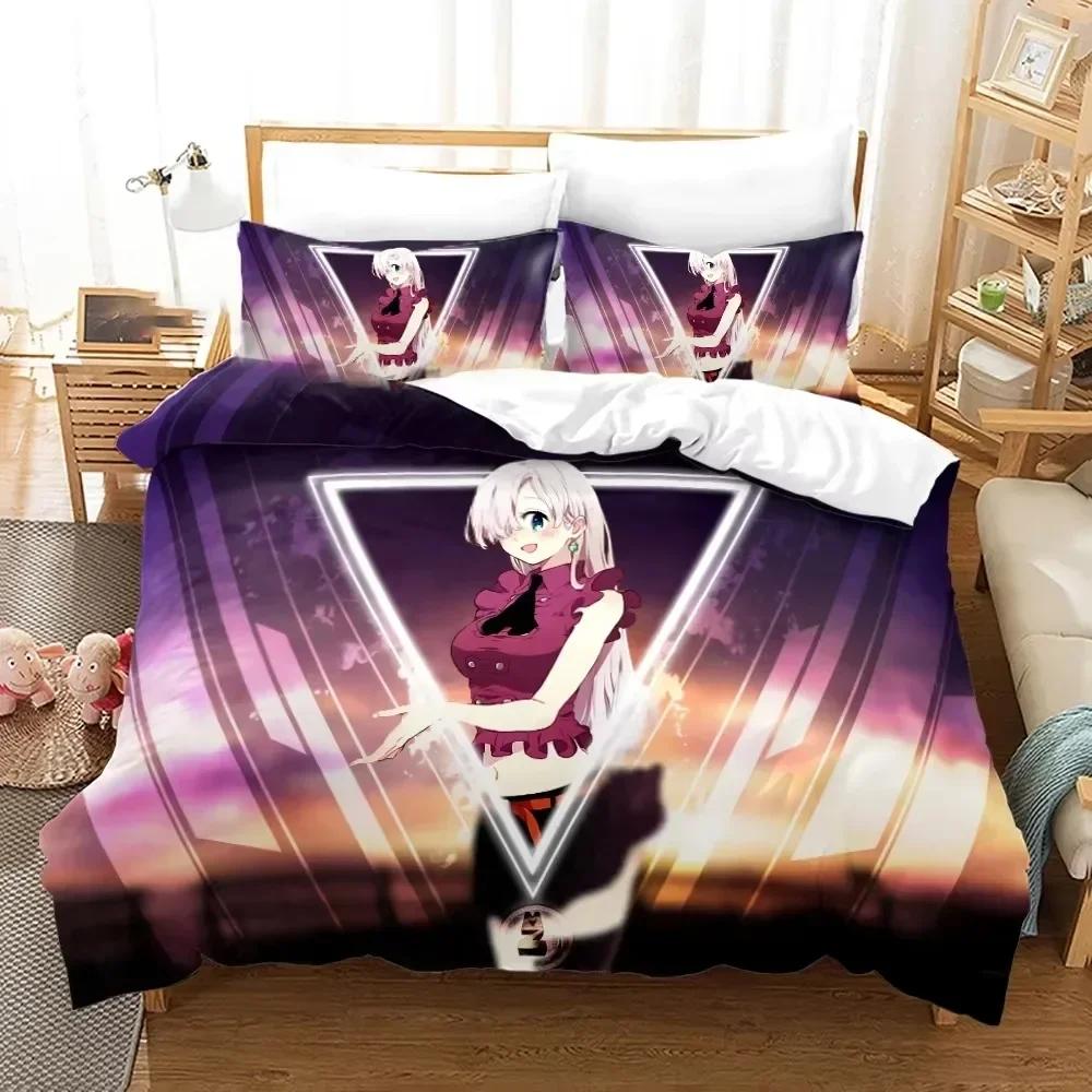 Seven Deadly Sins Anime Meliodas Bettwäsche-Set 3D-Druck Geeignet für Schlafzimmer Bettbezug-Set mit Kissenbezügen Kinder Heimtextilien AU Double 180x210cm