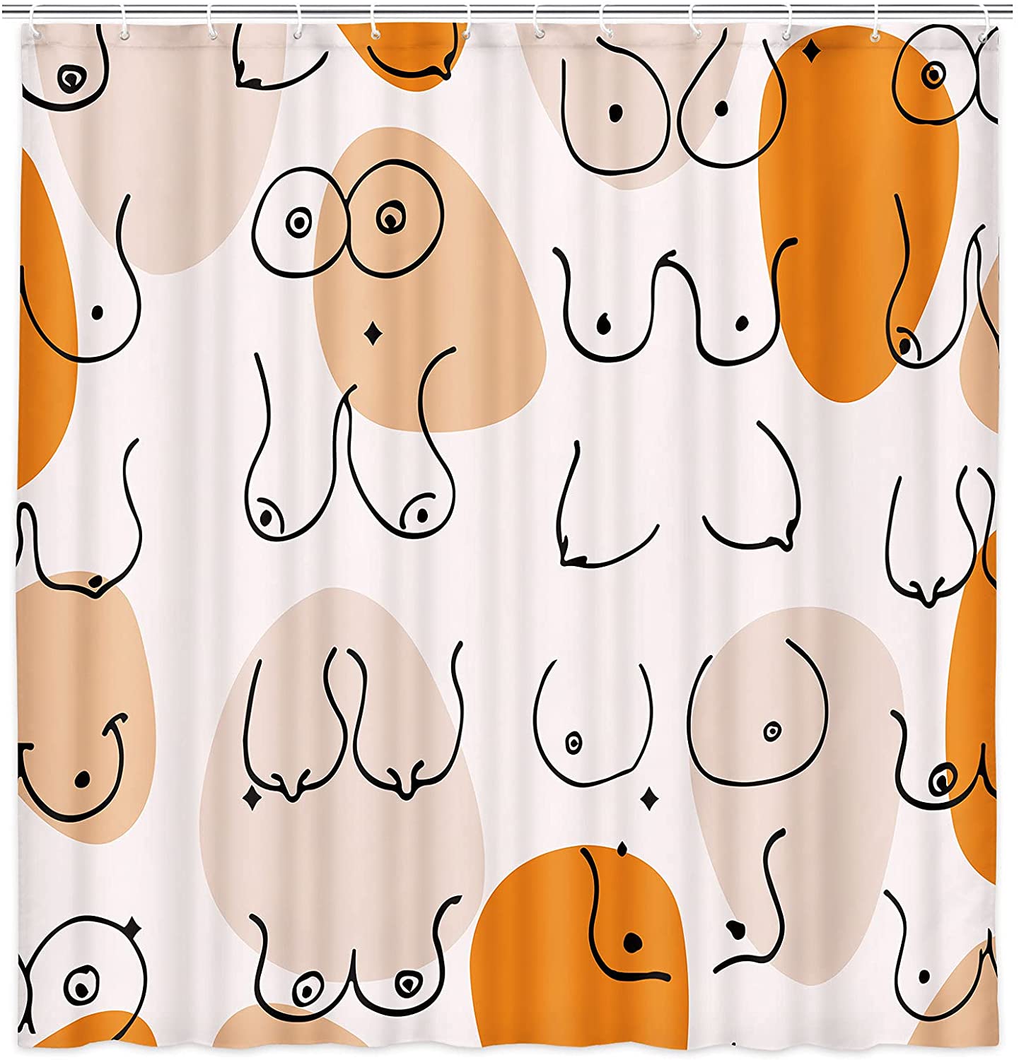 Lustiger Menschlicher Körper Duschvorhang Badezimmer Dekor Mädchen Frau Brust Boob Badezimmervorhang Orange Rosa Stoff Duschvorhang Sets W165H190(CM)-1 Pcs