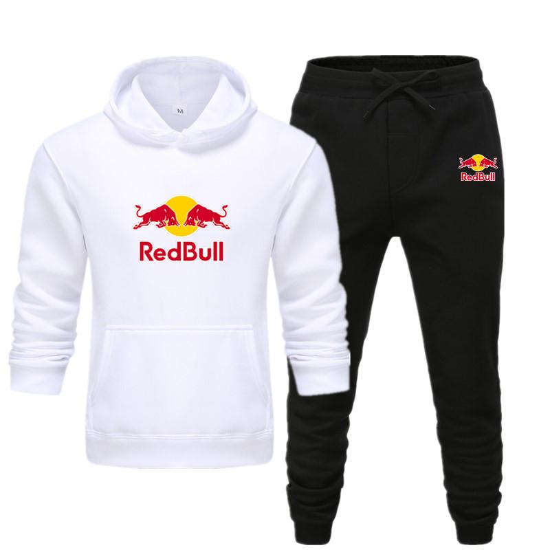Red Bull Herren/Damen Sportbekleidungssets Frühling Herbst Marke Kapuzenpullover Freizeit Trainingsanzug Herren 2-teilig Kapuzenpullover + Hose Herren Kleidung M weiß