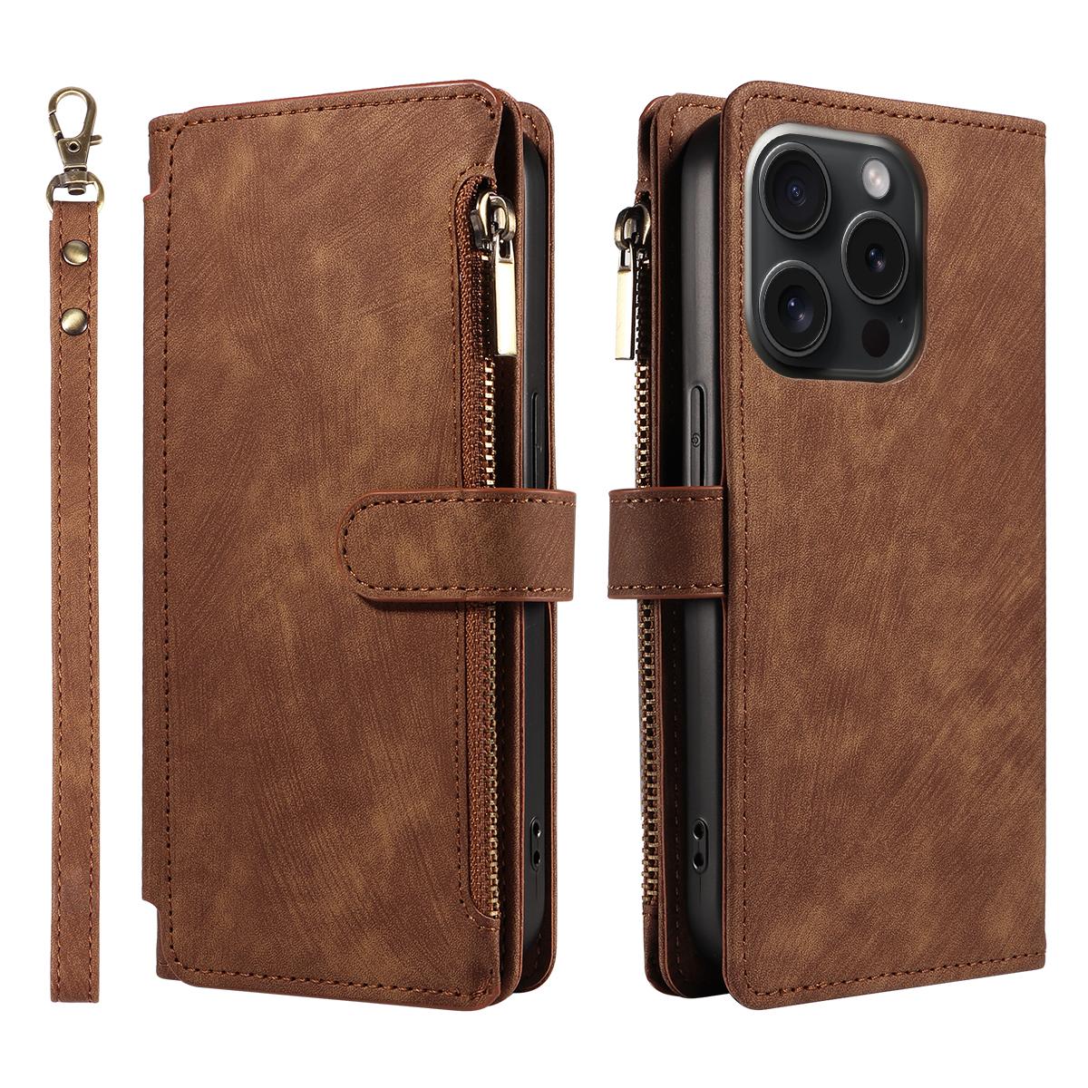 PU-Leder Handyhülle für IPhone 17Air 17 Pro Max 16 Pro Max 16e 15 14 13 12 11 Pro Max Plus Flip-Brieftaschen-Stil Handyhülle iPhone 8 Plus braun
