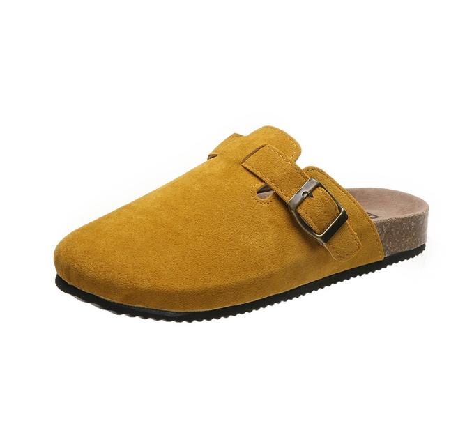 Damen Wildleder Clogs Hausschuhe Kork Wildleder Clogs Hausschuhe Klassische Herren Pantoletten Outdoor Kork Rutschfeste Hausschuhe mit Fußgewölbestütze Damen 45 gelb