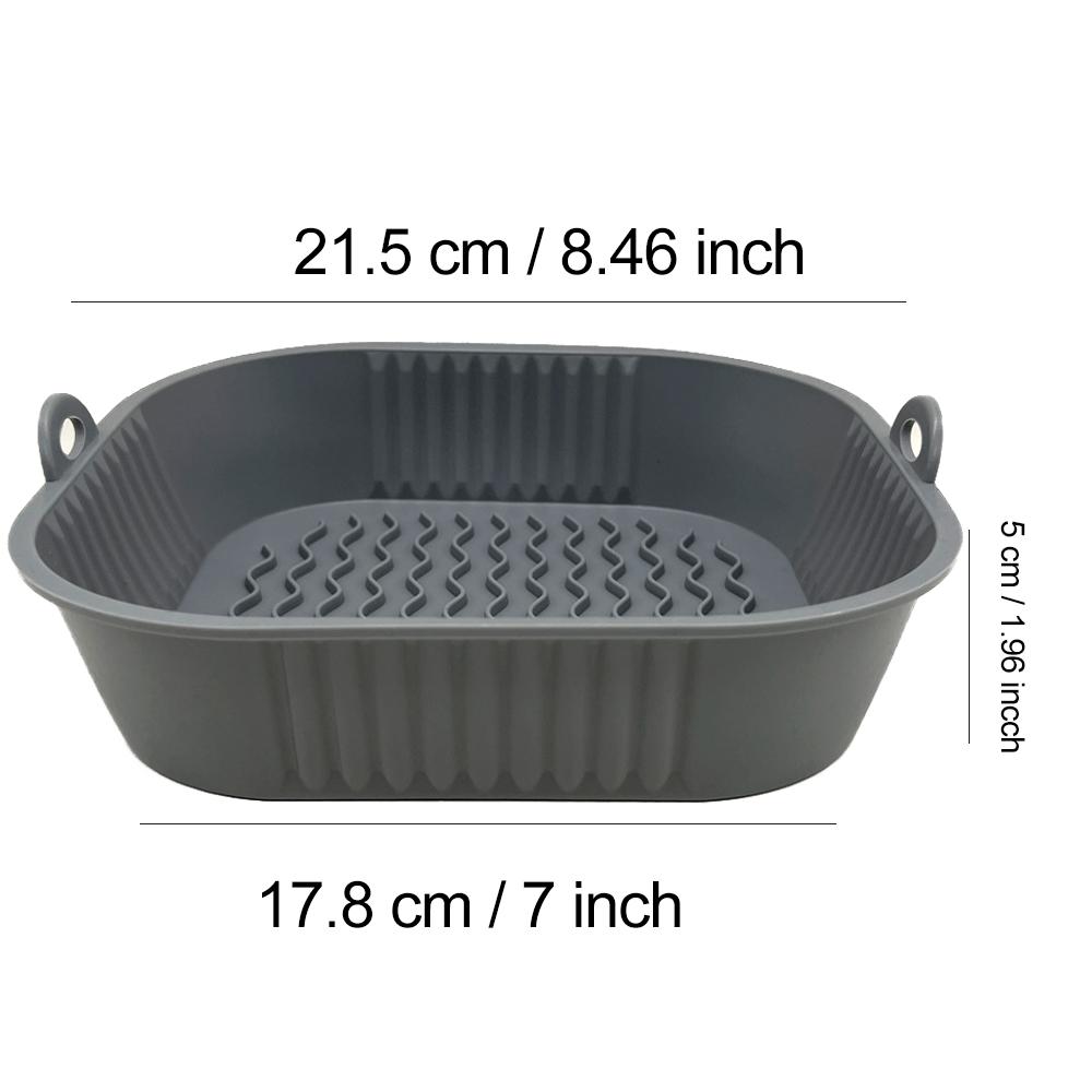 22 cm Silikon Air Fryer Backkorb Liner Tablett Lebensmittelecht wiederverwendbar quadratisch BBQ Grill Pad Platte Airfryer Ofen Backform Topf Pfanne für Küche 21.5CM grau