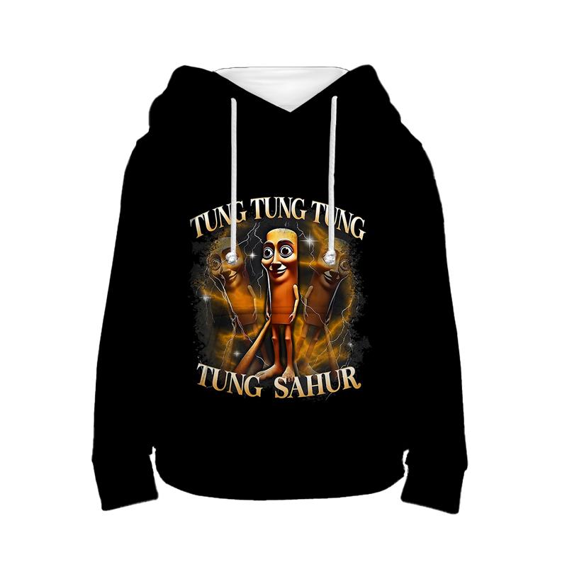 Tung Tung Tung Sahur Hoodie Italienischer Hirnfraß Kinderbekleidung Tralalero Tralala Kinder Sport Sweatshirt für Jungen und Mädchen Pullover 140 schwarz
