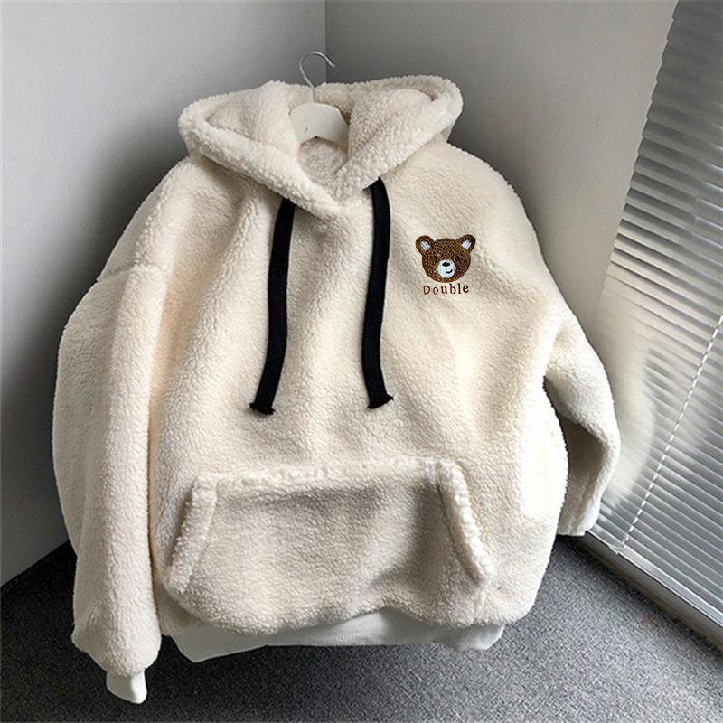 Frauen Hoodie Winter Lose Hoodies Sweatshirts Streetwear Dicke Lamm Wolle Bär Outwear M